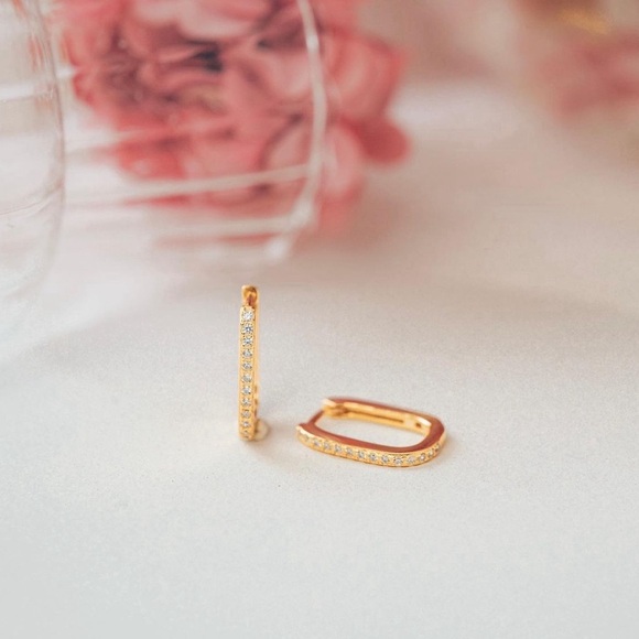 Rectangle Pave Link Earrings,925 Sterling Silver Cable Chain Earrings, - Picture 3 of 4